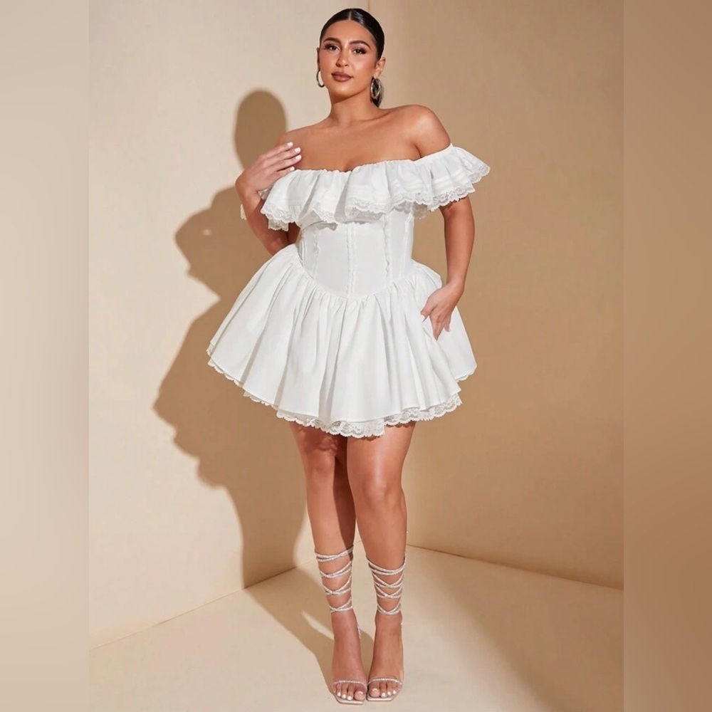 NEW White Off The Shoulder Ruffle Dress Size 3X